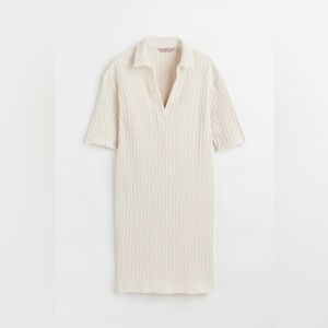 H&M Collared Ribbed Dress in Natural White - SOLD OUT STYLE